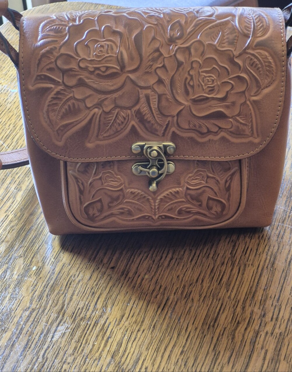 Patricia NASH Embossed Tooled Rose Floral Leather Crossbody Bag Purse Handbag